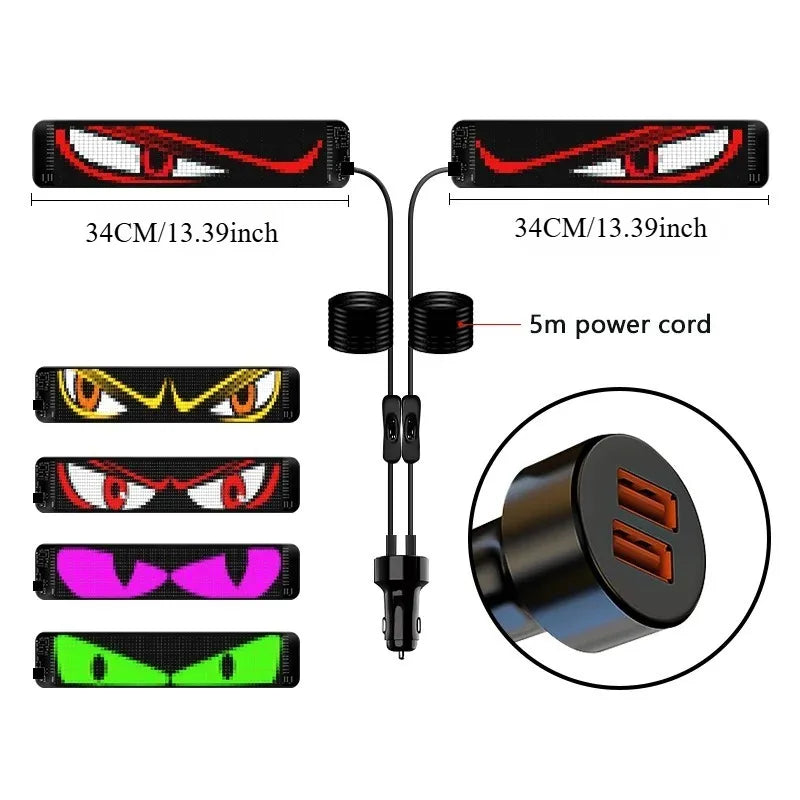 10.2x34.8CM 2PCS Huge Bright Devil Eyes LED Light  Remote Music Control Custom Text Lighting Scrolling For Board Windshield
