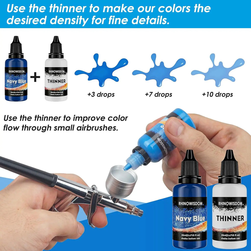 44 Colors with 4 Thinner Metallic Airbrush Paint Set (0.67 oz), Water Based Acrylic Air Brush Paint for Metal, Plastic Models, C