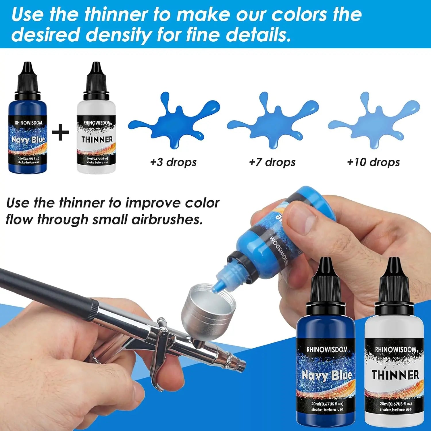 44 Colors with 4 Thinner Metallic Airbrush Paint Set (0.67 oz), Water Based Acrylic Air Brush Paint for Metal, Plastic Models, C