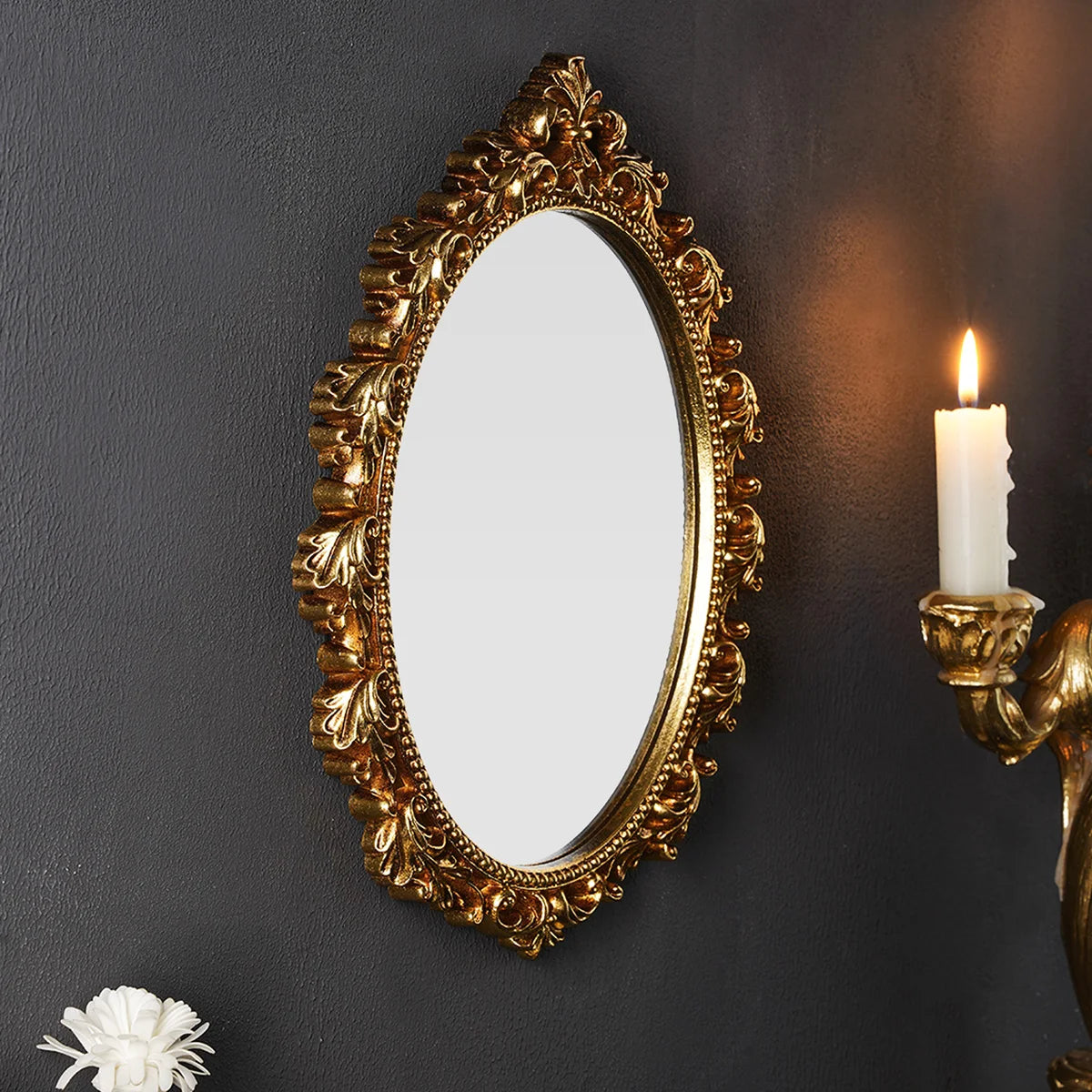 1PC, resin material, golden oval wall decoration, room decoration hanging mirror, suitable for bedroom decor wall decoration