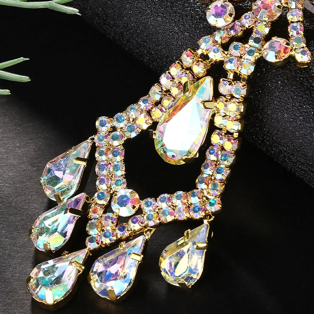 Stonefans Colorful Geometric Back Chain Necklace Belly Dance Jewelry Fashion Water Drop Rhinestone Back Chain Dress for Women