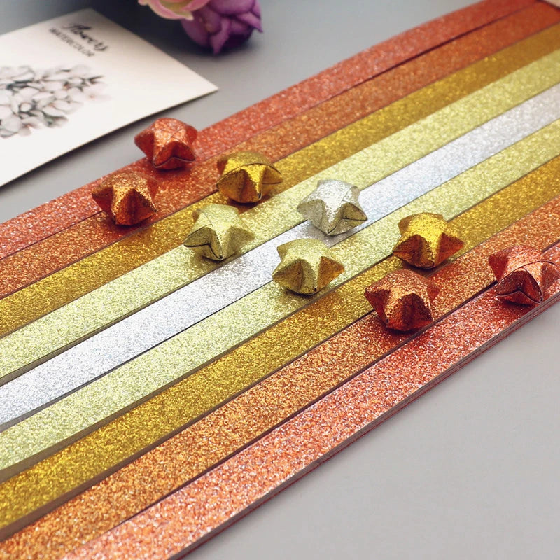 140 Sheets Glitter Paper Origami Stars Paper Strips Lucky Star Decoration Folding Paper Origami for Hand Arts Make Home Decor