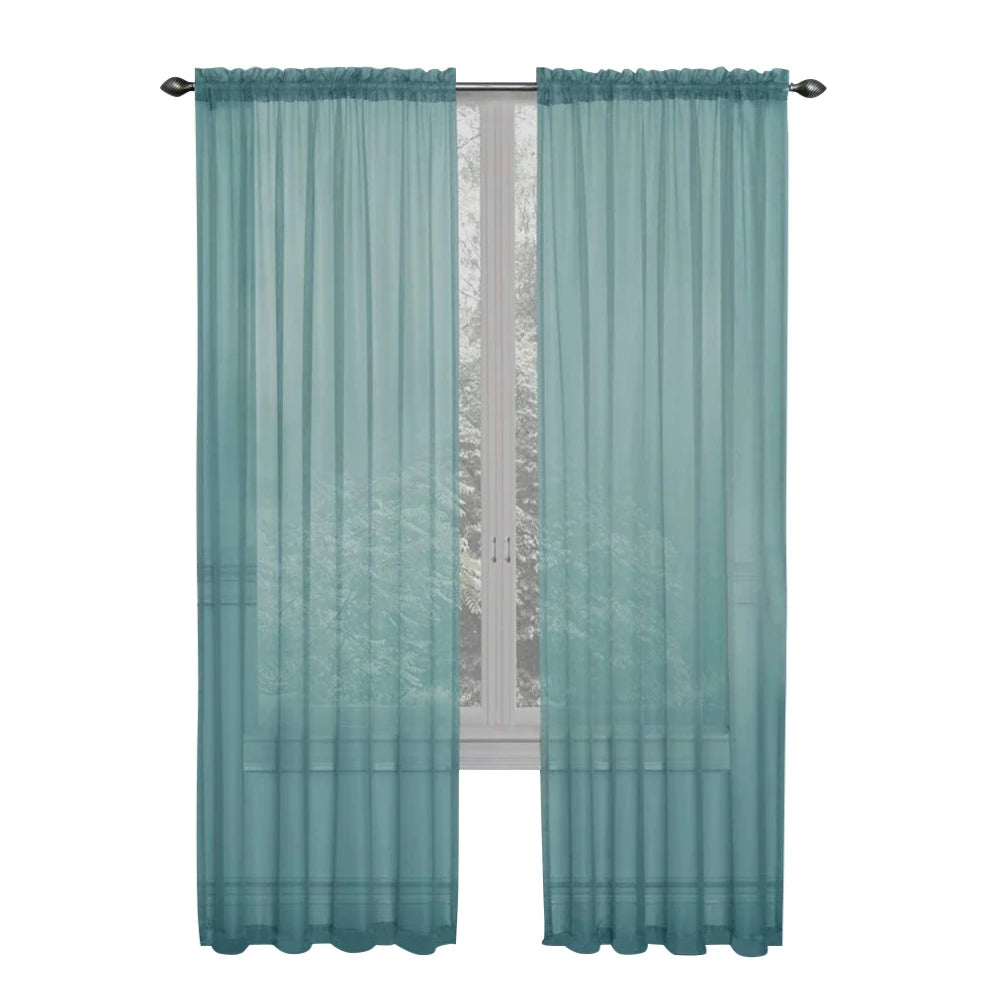 Soild Color Sheer Curtains Semi Transparent Voile Grommet Glass Screen Window Curtains for Living Dining Room Tulle Drapes