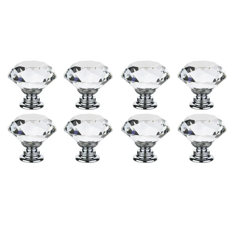 4Pcs/set 30mm Diamond Shape Design Crystal Glass Knobs Cupboard Drawer Pull Kitchen Cabinet Door Wardrobe Handles Hardware