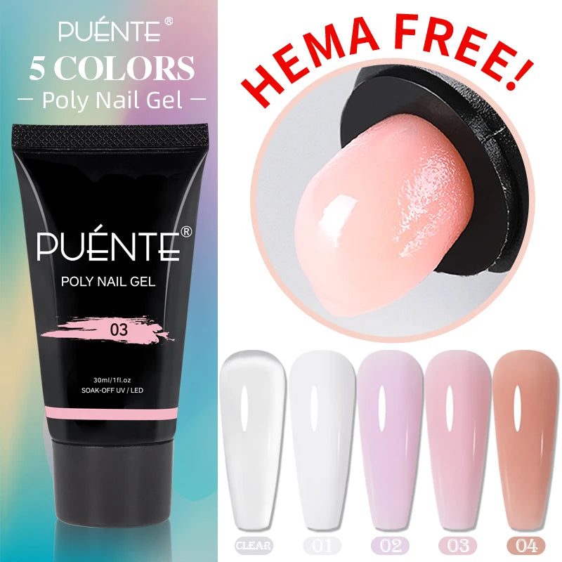 PUENTE 5Pcs/Set 30ML Poly Nail Gel Fast Nails Extend Clear White Pink Colors Hema-Free Acrylic Gel Soak Off UV Builder Nail Gel