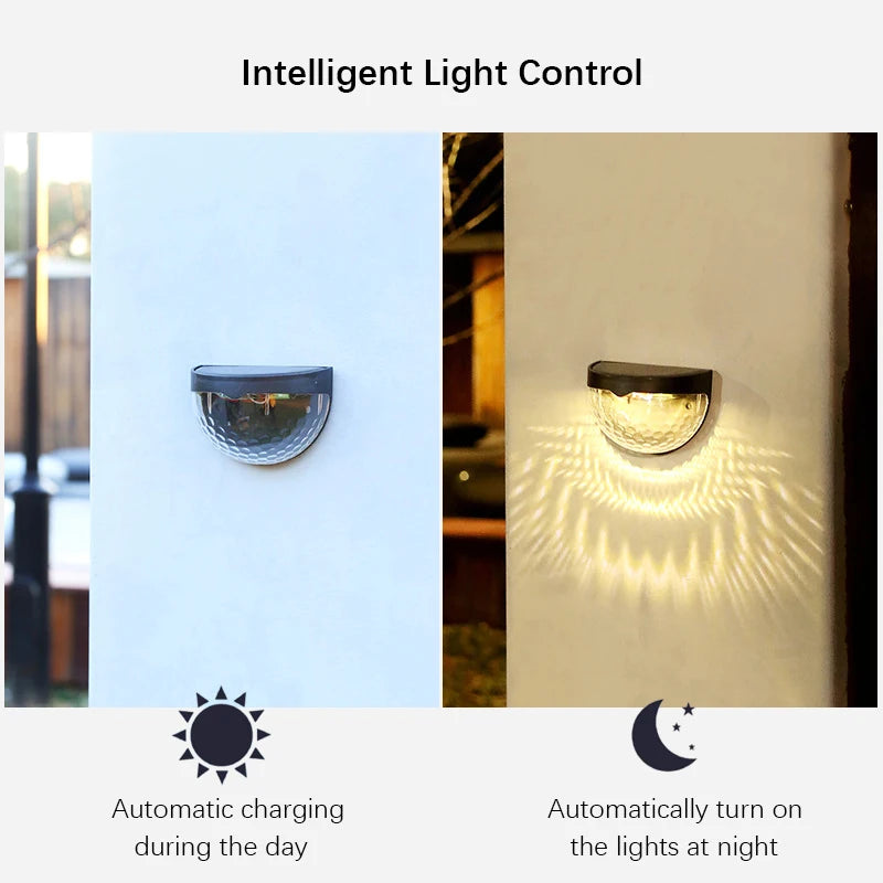 2PCS Solar Wall Lamp, 6LEDs Outdoor Waterproof Solar Light Warm White, for Yard, Garage, Garden, Porch, Fence, Driveway, Railing
