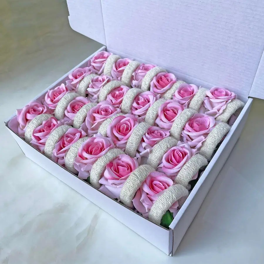 Rings,48 Pcs Artificial Rose Napkin Holders Burlap Flower Napkin Buckles for Wedding Baby Shower Valentines Mothers Day Party Ho