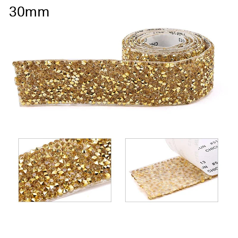 10mm-30mm Rhinestone Ribbons Self-Adhesive Trim Gift Handmade Rhinestone Stickers Applicator Ribbon With Rhinestones Appliques
