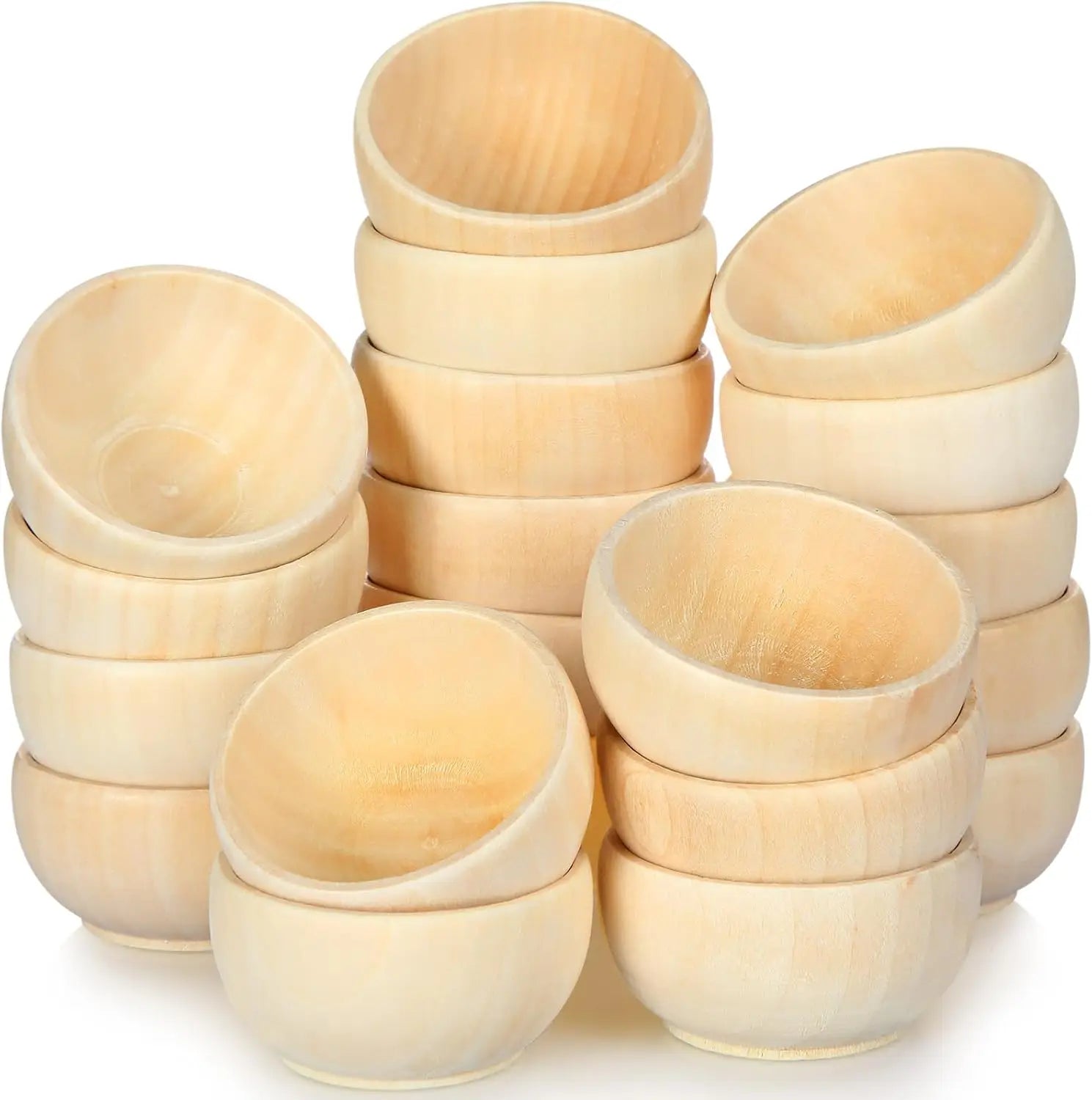 40 Pcs Unfinished Wooden Mini Bowls, 1.5 oz Capacity for DIY Crafts, Serving Condiments, Nuts, Dips