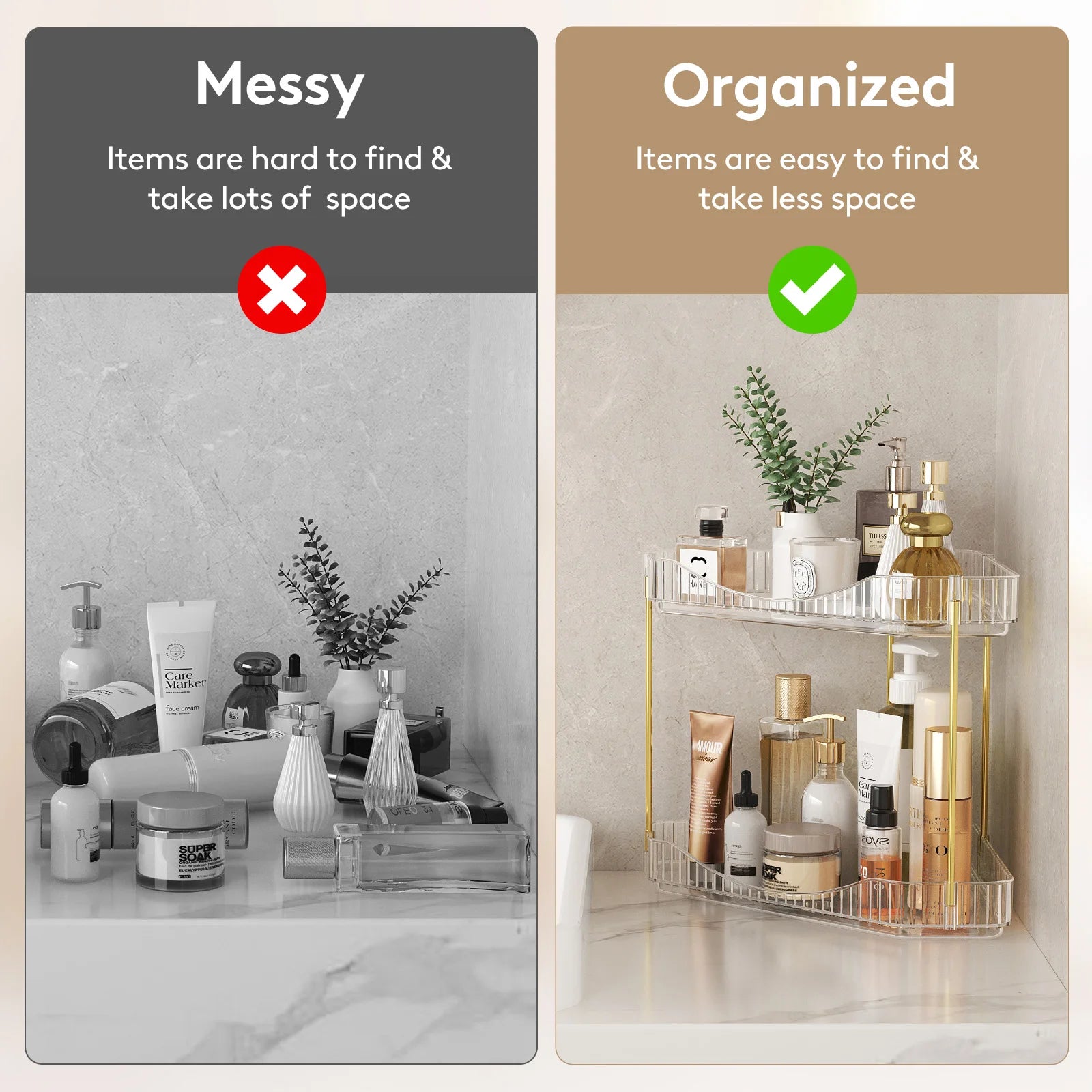 Corner Bathroom Counter Organizer, Plastic Makeup Skincare Organizers Storage Countertop, Sink Vanity Trays Perfume