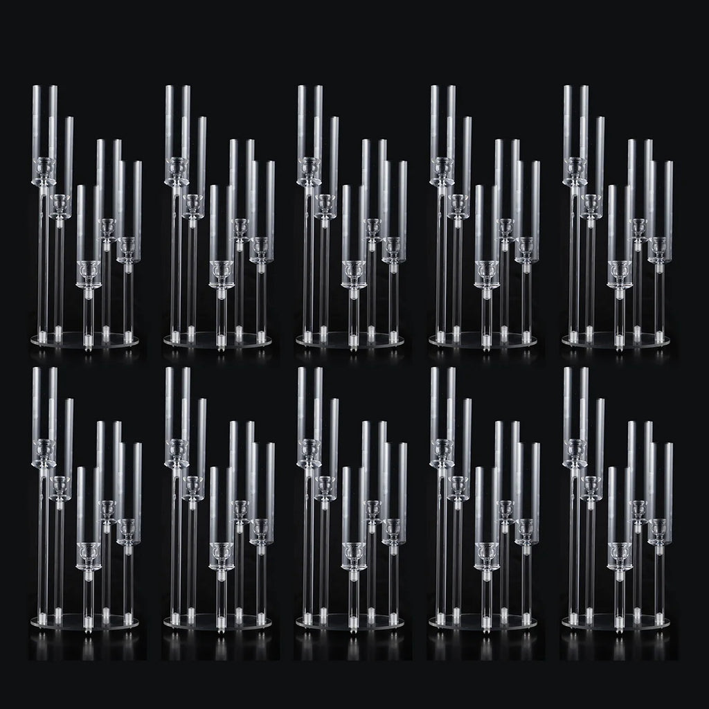 10pcs Acrylic Candelabra Centerpiece for Wedding, 5 Arm Clear Candlestick Holders with Removable Lampshade for Party Table Baby