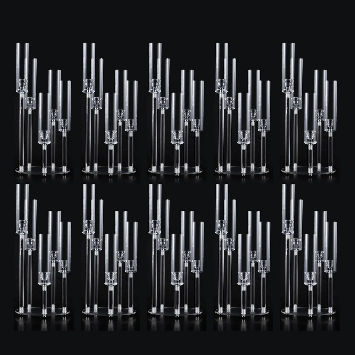 10pcs Acrylic Candelabra Centerpiece for Wedding, 5 Arm Clear Candlestick Holders with Removable Lampshade for Party Table Baby