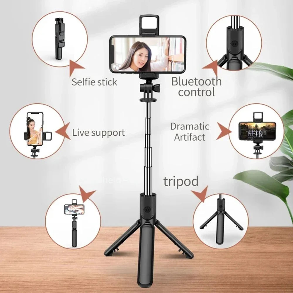 3In1 Bluetooth Wireless Selfie Tripod with Fill Light Shutter Remote Control Portable Foldable Monopod for IPhone Smart Phone