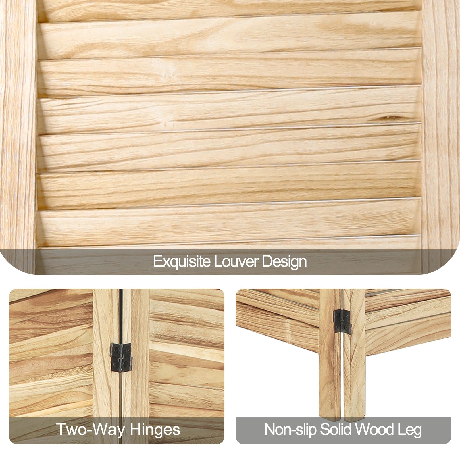 6 Panel Wood Room Divider, Folding Room Divider Privacy Screen, Freestanding Louvered Divider Screen for Home Office Restaurant