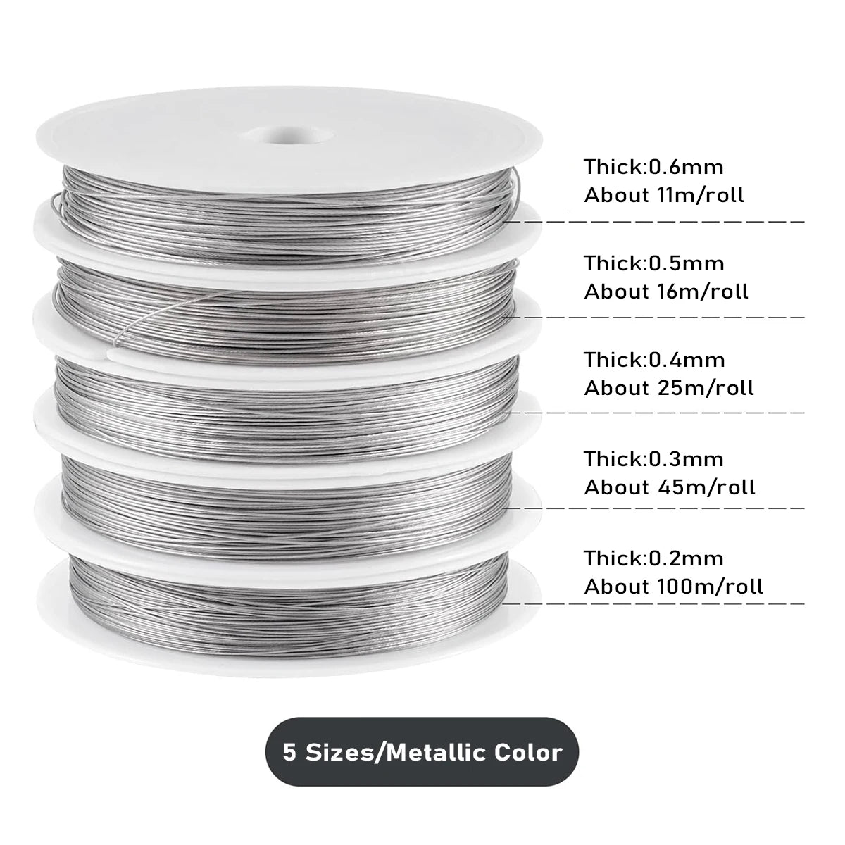 Flexible Anti-Rust Beading Wire, Single Strand, Soft Steel Craft Wire for Jewelry Making, Bead Wrapping and Connecting, 5mm,