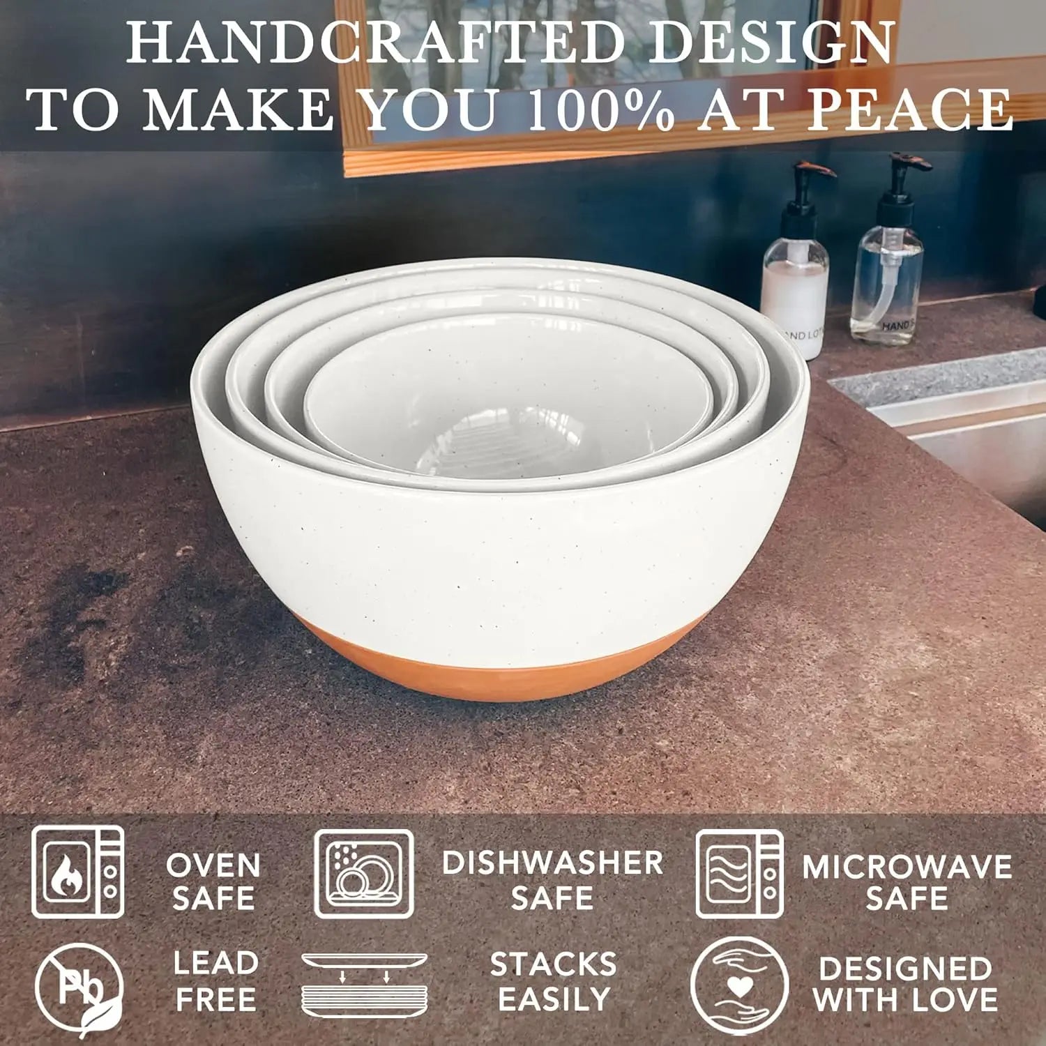 Large Ceramic Mixing Bowls Set of 2, Nesting for Cooking Serving Popcorn Salad, Microwave Oven Dishwasher Safe White