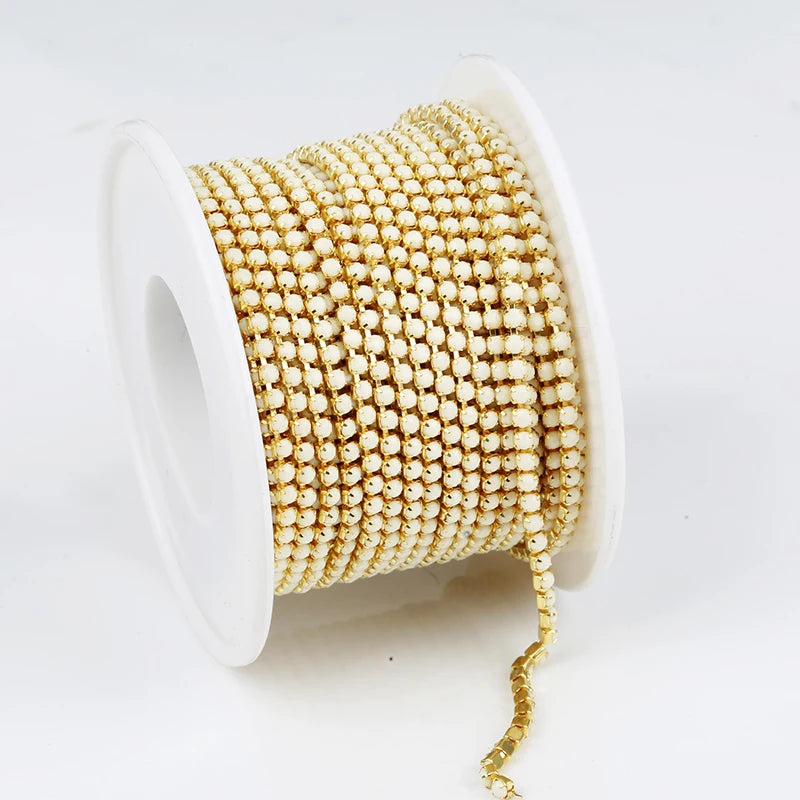 PEESOM NewSS6 2mm Sliver Bottom Rhinestone Cup Chain Sew On Colorful Acrylic Rhinestone Trim Chain Strass Banding for DIY Chain