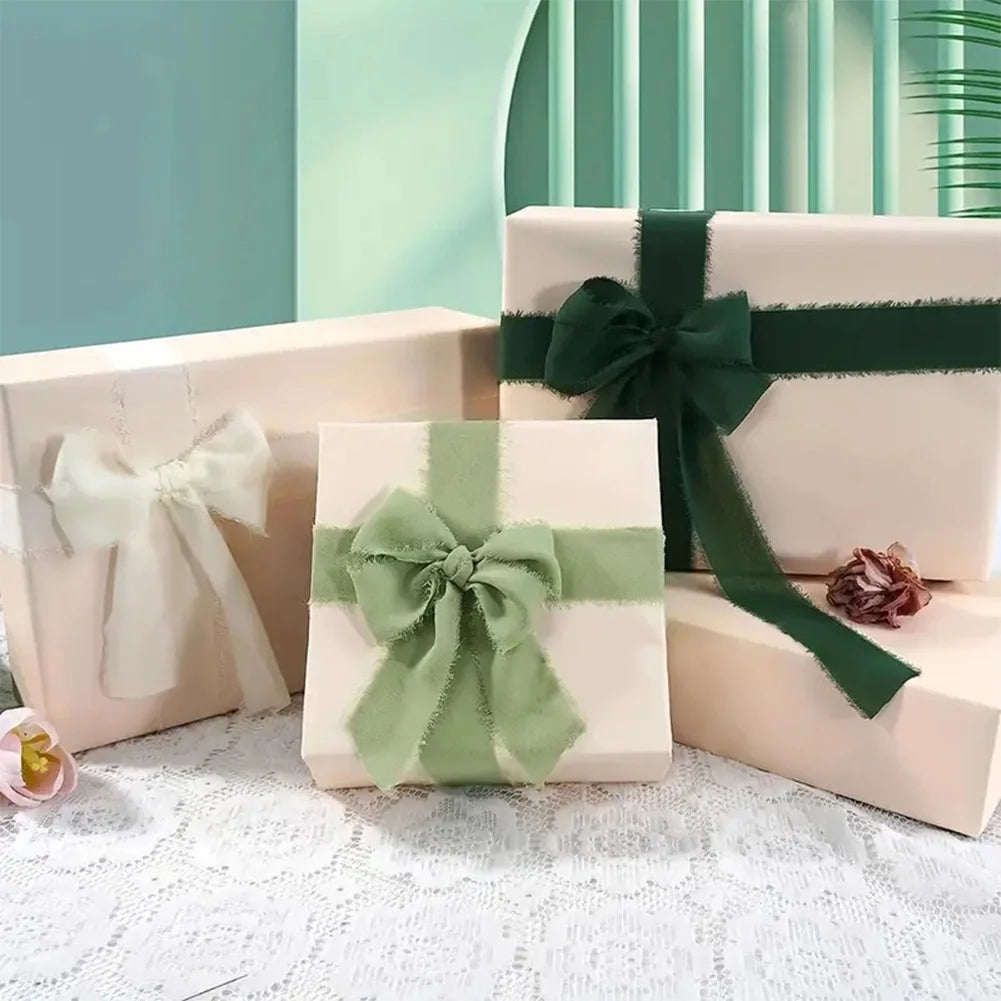 3 Roll Chiffon Silk Ribbon Wear Resist Frayed Edge Ribbon Silk-Like Soft Ribbon for Wedding Invitation Bouquet Wrapping