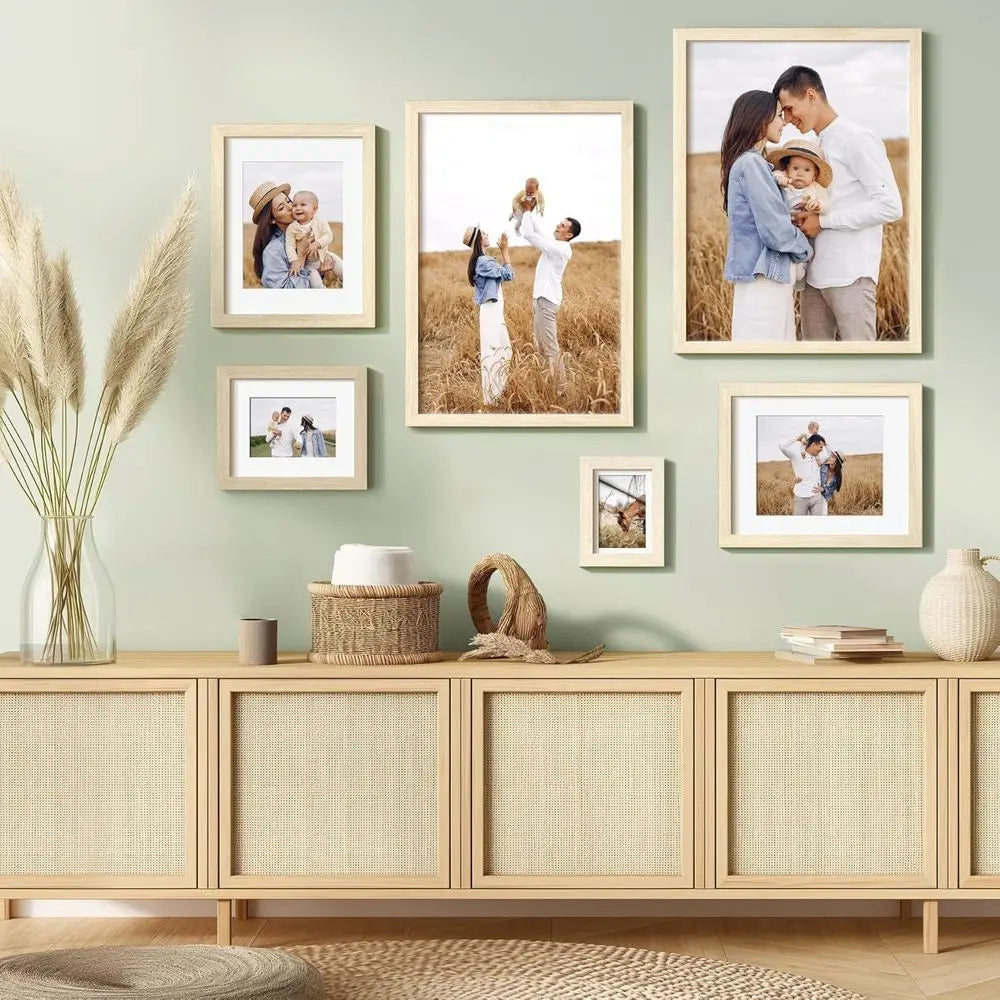 Set of 3 Natural Wood 20x24 Picture Frames with 16x20 Mat for Wall Display
