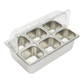 6-Pan Ice Food Serving Display Tray with Clear Roll Top Cover Cold Food Buffet Tray 15 CM Height Countertop Salad Fruit Box