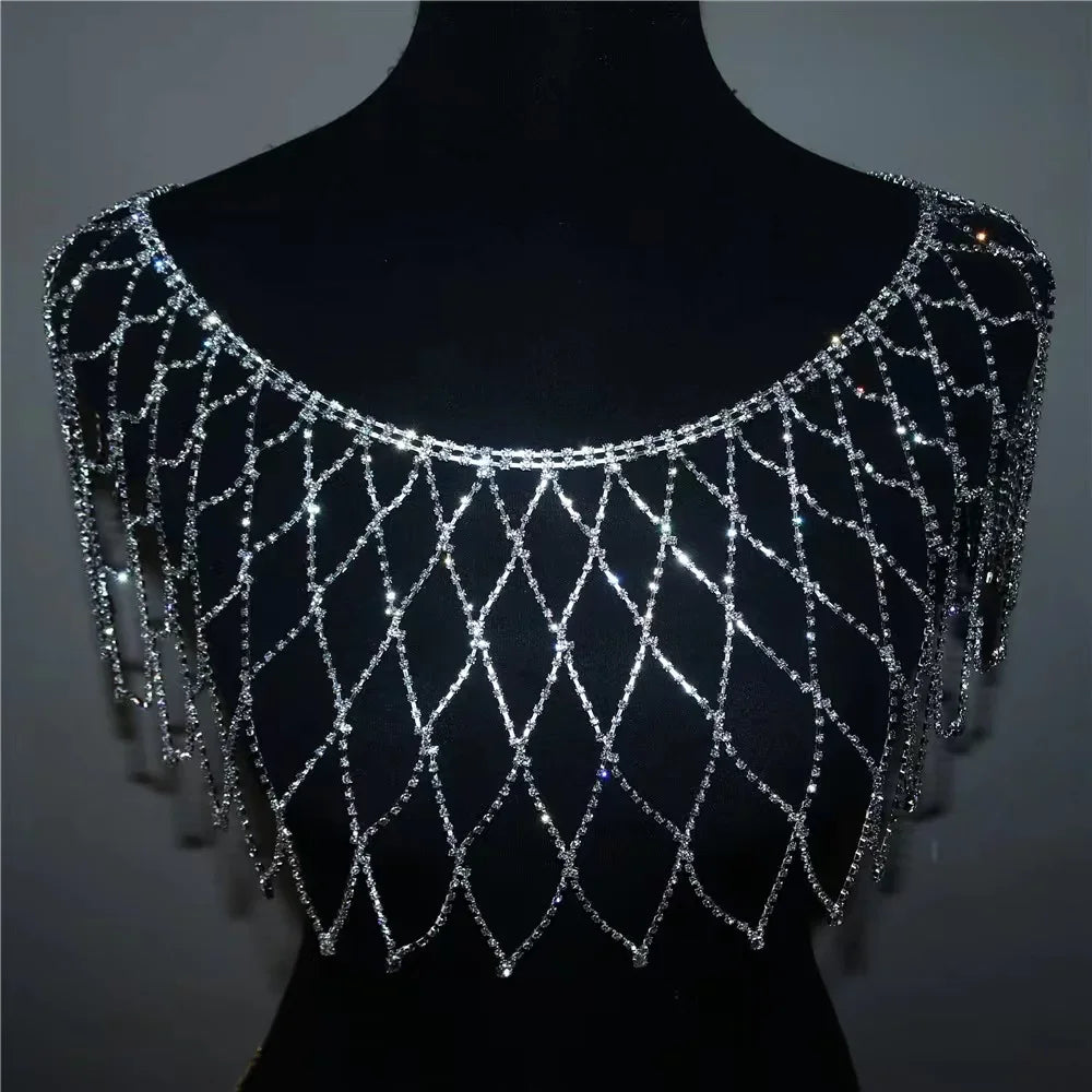 Fashion Sexy Mesh Crystal Bra Chain Jewelry Exquisite Luxury Banquet Party Rhinestone Chest Chain Body Jewelry Accessories
