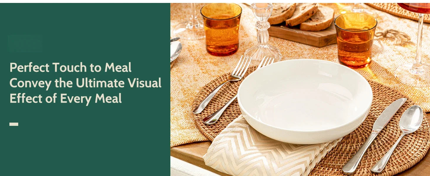 Set of 6 Porcelain Pasta Bowls 22oz - White 7.6-Inch Salad & Serving Plates, Microwave & Dishwasher Safe Dinnerware
