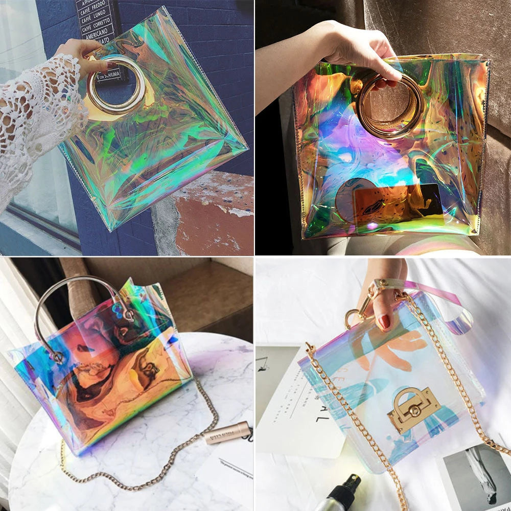 Clear Transparent PVC Holographic DIY Crafts Multicolor Fabric Vinyl Film PVC Fabric Sewing Accessories Handcrafted