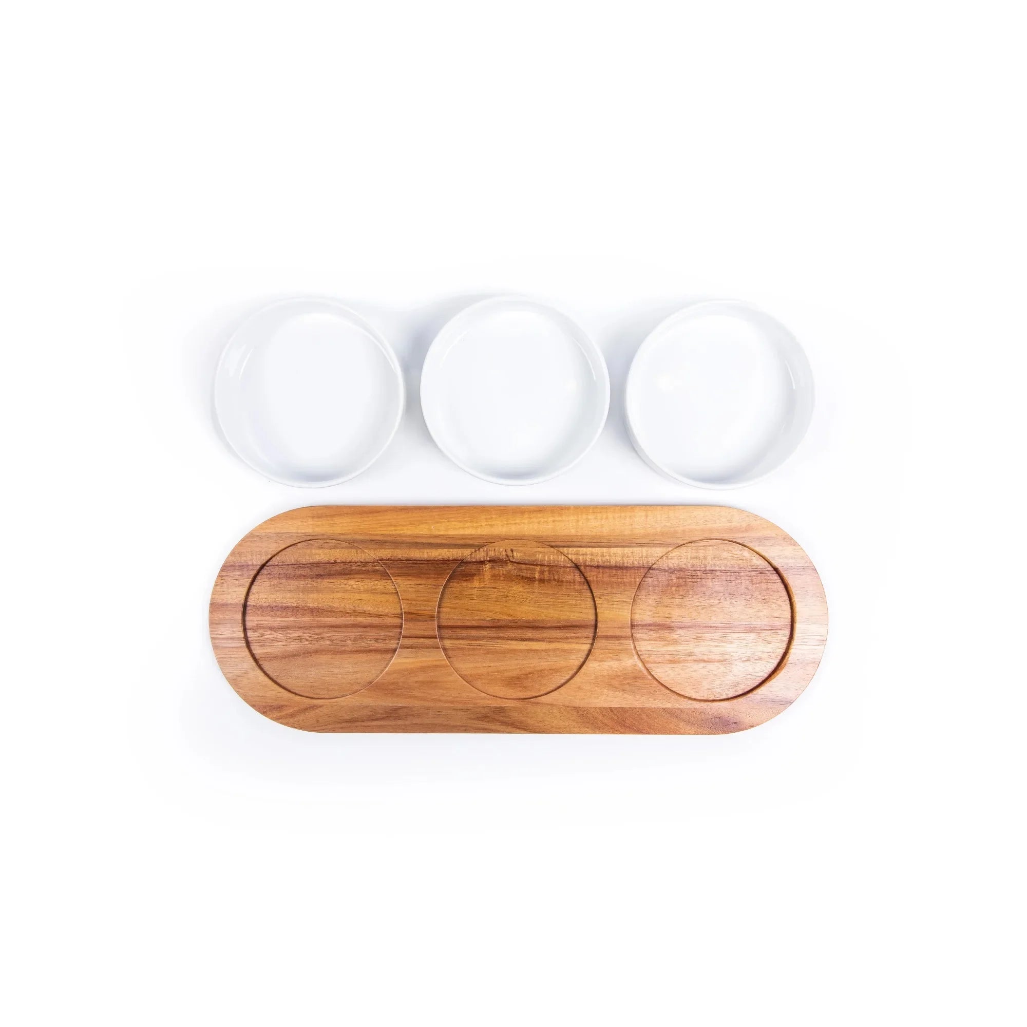 Acacia Wood Tray and Stoneware Bowl for Condiment, 19.69x7.28x2.17 in,3.96 lb