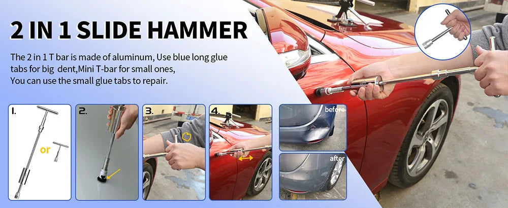 Super PDR Tool Kit, Professional Paintless Dent Repair Kit,Complete Auto Body Hail Dent Removal Tools with Glue Gun PDR Light