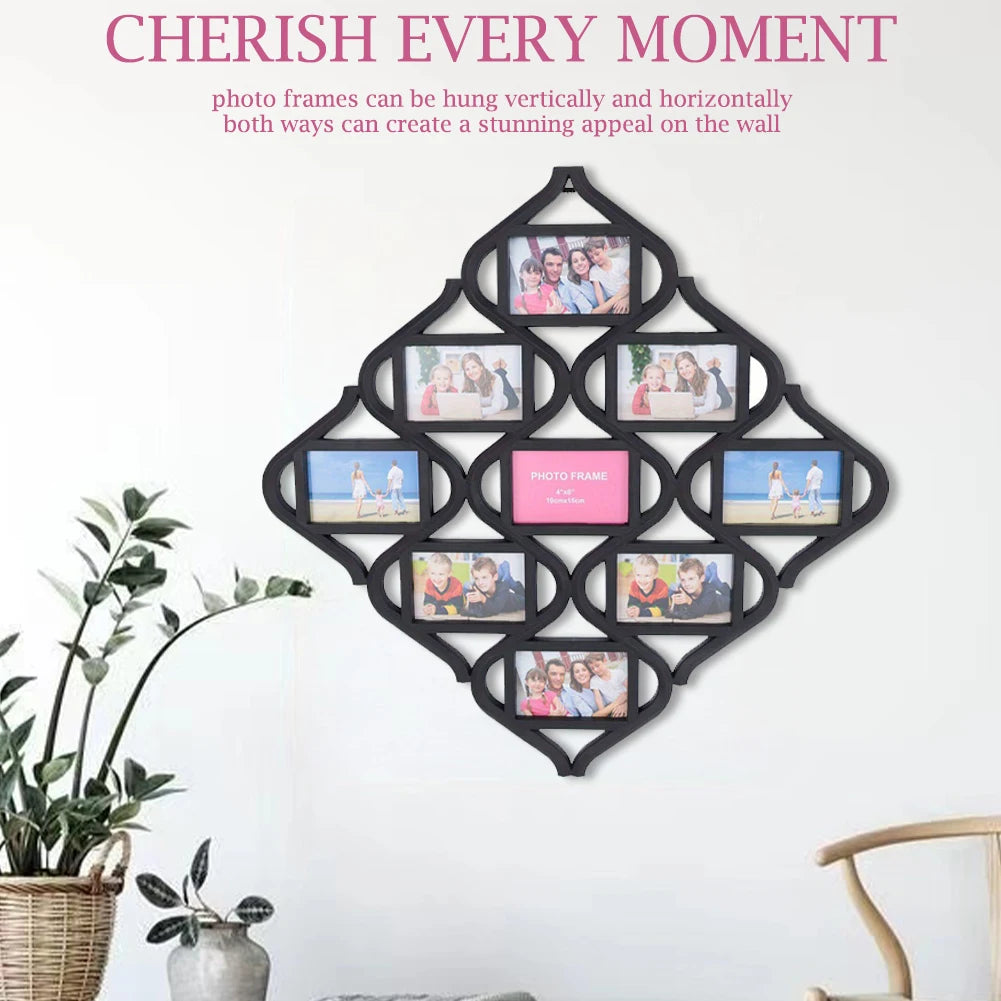 4x6In Wall Photo Frame Collage Reusable 9 Grid Photo Frame Creative Photo Frame for for Wall Decoration and Photo Display