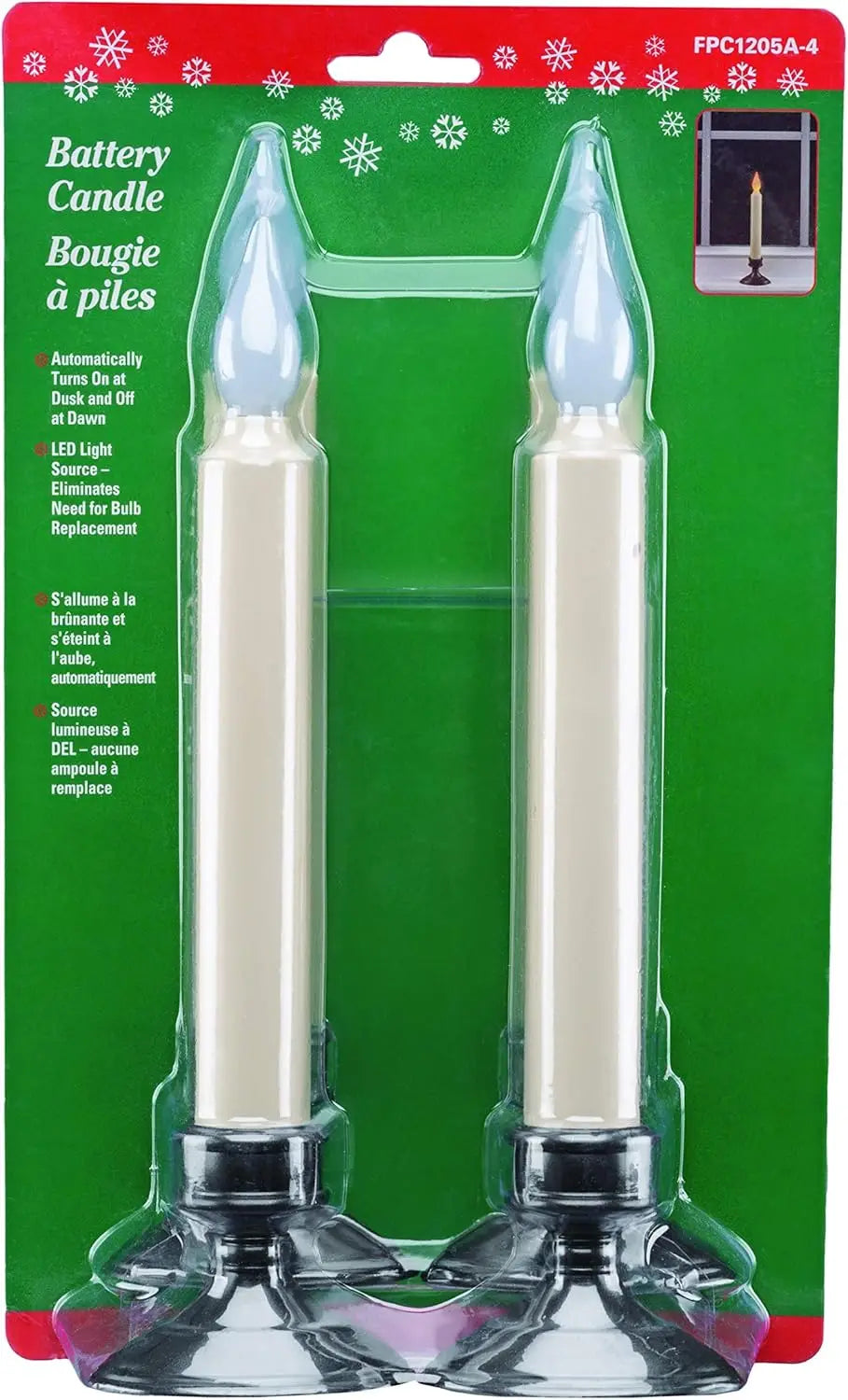 Battery LED Window Candle with Dusk-to-Dawn Sensor, Amber Flicker Flame, 8-7/8 Inch, Bronze Base - 4 Pack