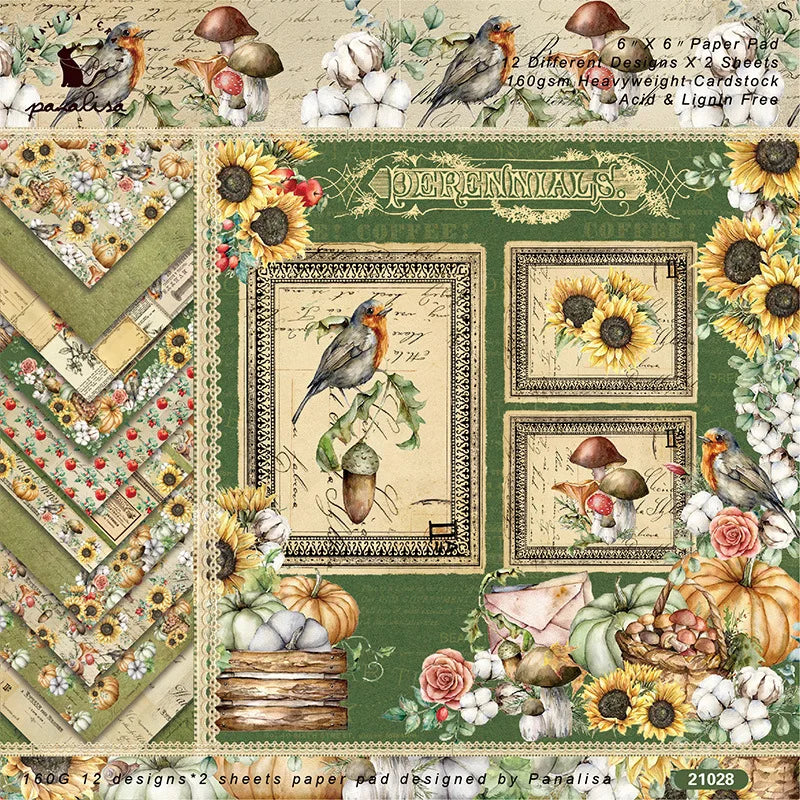 12 Sheet Scrapbooking Paper 15x15cm, Christmas Journal Planner Paper Pad Cardstock Backgrounds Card for DIY Art Craft Decoration
