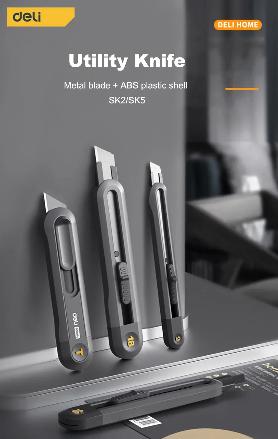 Deli Utility Knife Portable Pocket Box Cutter Retractable Paper нож 18MM 9MM Metal Blade for Office School Stationery Supplies