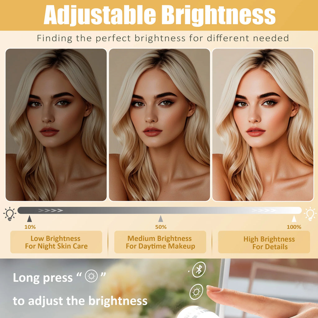 FENCHILIN White Vanity Mirror with Lights Wireless Charger Bluetooth Speaker Hollywood Makeup Mirror with 12 Dimmable Bulbs