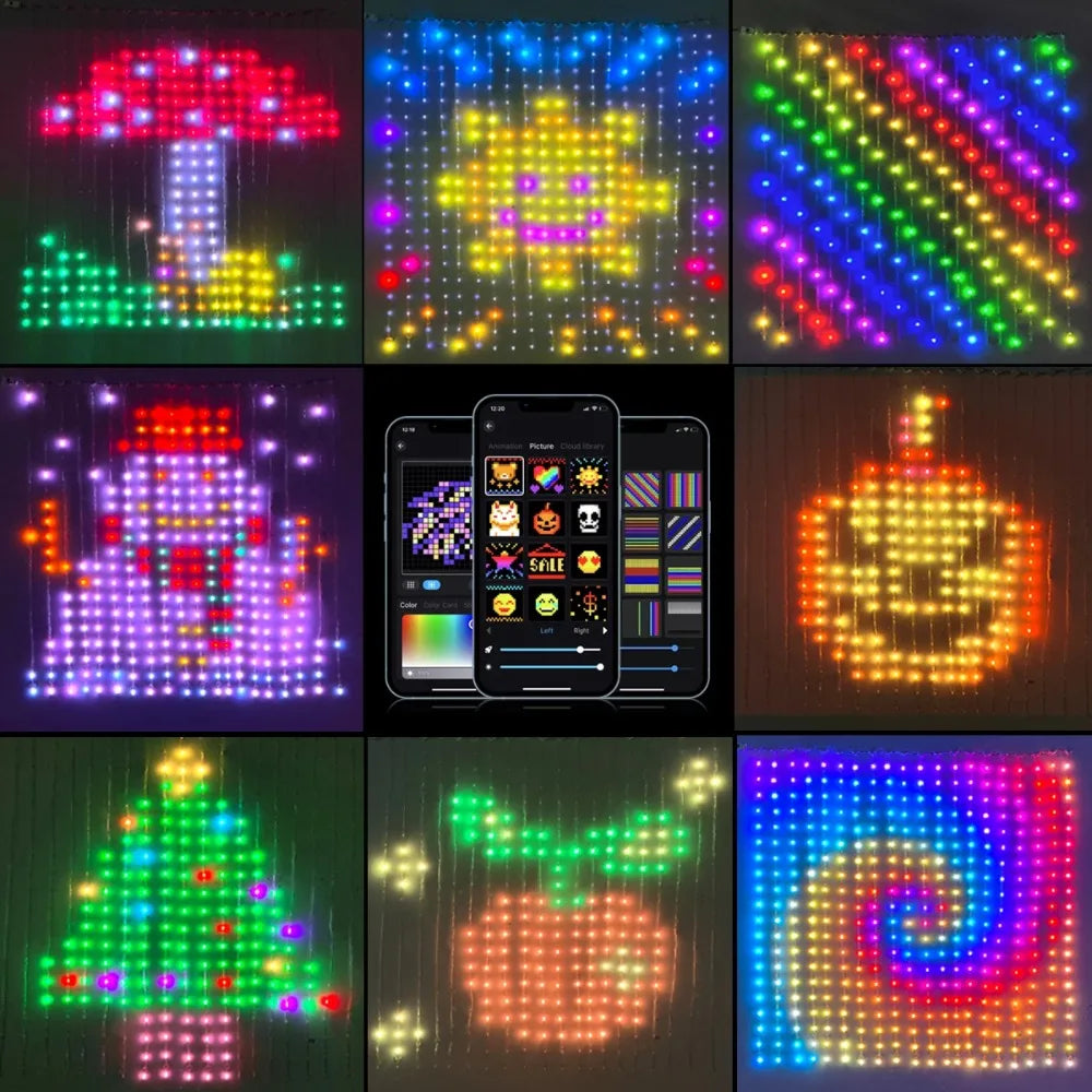 256-400LEDs Smart Curtain Lights Waterproof LED Fairy Lights DIY Color Changing APP Control for Christmas Party Home Decoration