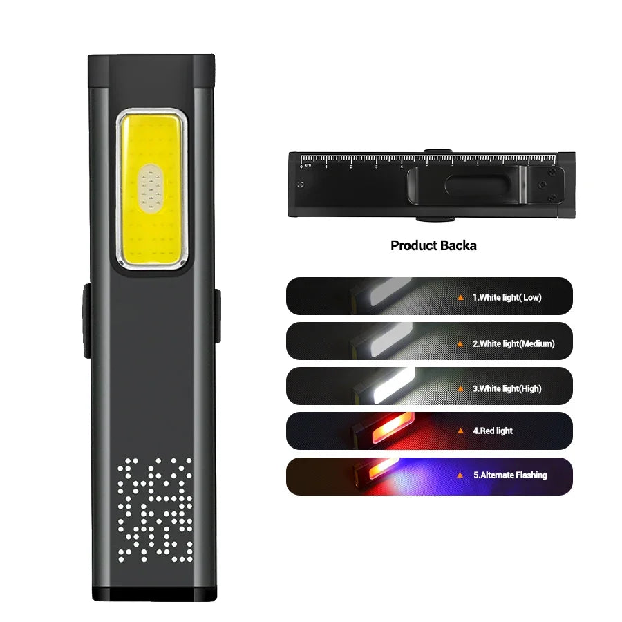 Magnetic Ultra-Thin COB Work Light,Rechargeable LED Flashlight With Clip,Hands-Free Light For Auto Repair,Outdoor,Camping,Hiking