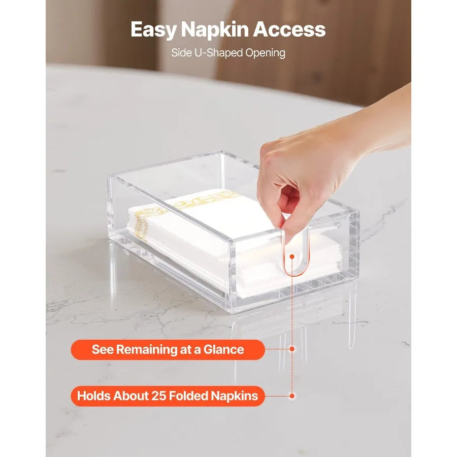 Acrylic Napkin Holder, 9.1 x 5.5 x 2.6 inch, Clear Bathroom Guest Towel Storage Tray with U-Shaped Opening, Disposable Paper