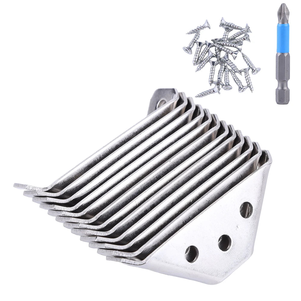 12 PCS Universal Furniture Corner Connectors Stainless Steel Corner Brace for Wood Furniture Drawer Cabinet Table Chair