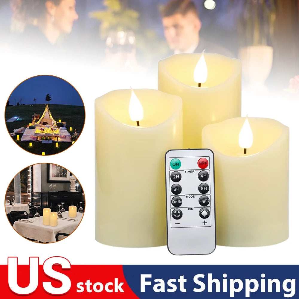 Flickering Flameless Candles 3X Battery Operated Flickering Led Candles Flameless Wax Pillar Candles Light Waterproof Pillar Led