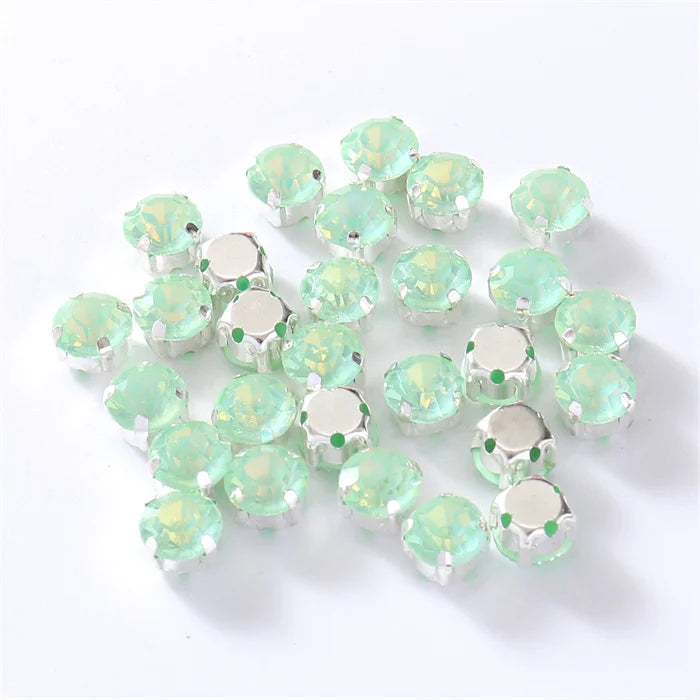 4mm-8mm Glitter Glass Sewing Rhinestones with Sliver Base Round Crystal Strass stones for diamond  Jewellery clothes diy