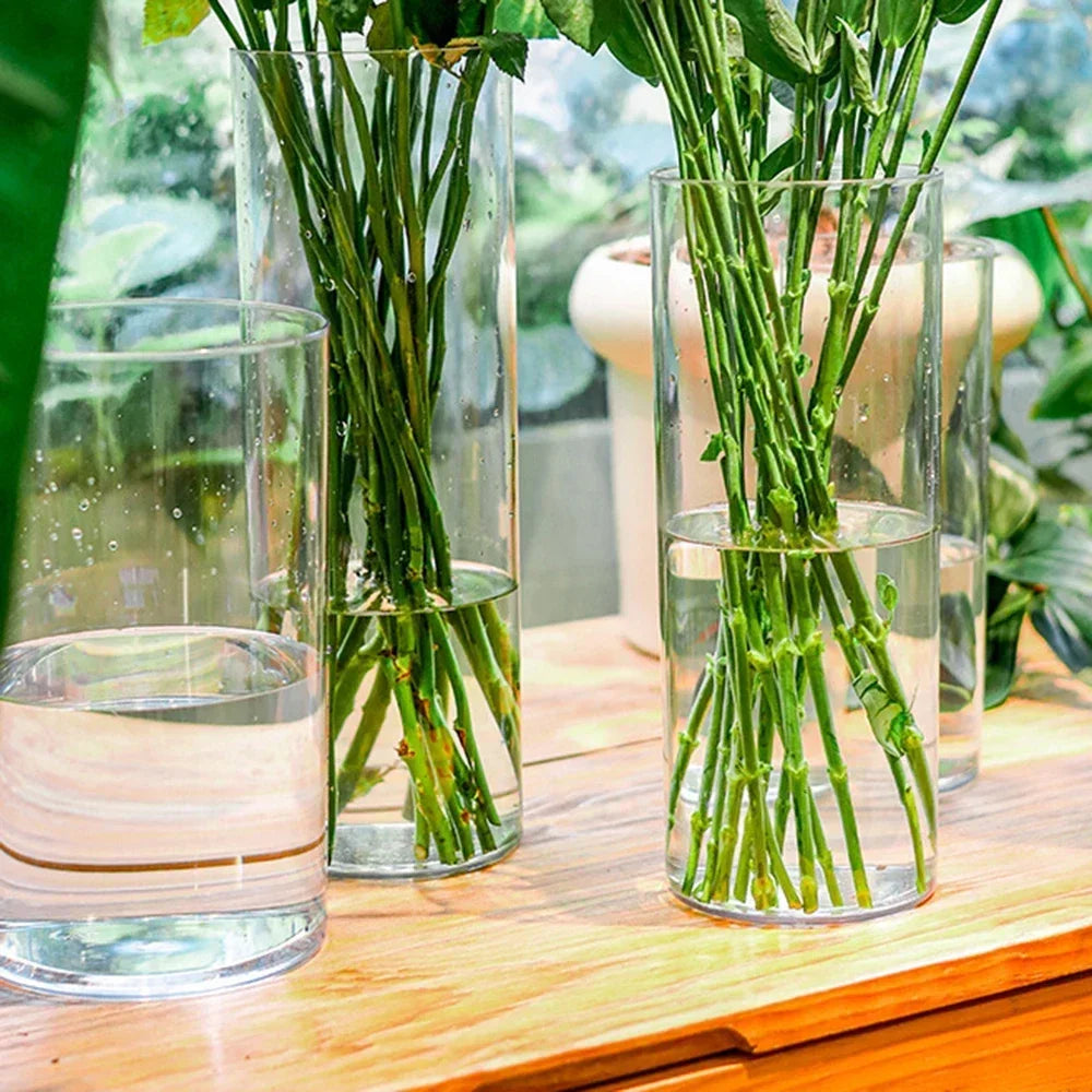 2PCS acrylic cylindrical transparent vase, home decoration, suitable for desks, offices, wedding center decoration