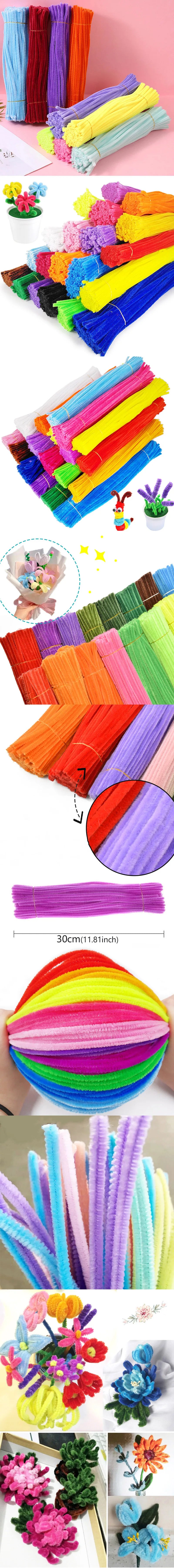 100PCS Colorful Twisted Rod DIY Handcraft Bar Wire Imaginative Wool Root Fluffy Bar Iron Wire Sticks Art Kids Educational Toys