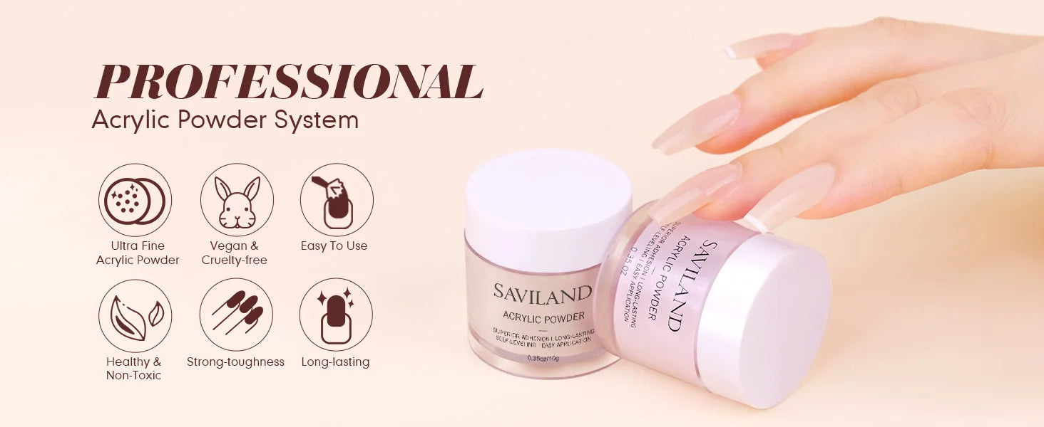 SAVILAND Clear Pink Nudes Acrylic Powder Kit with 30ml Acrylic Liquid Acrylic Nail Brush Nail Forms for Nail Art Salon Home DIY