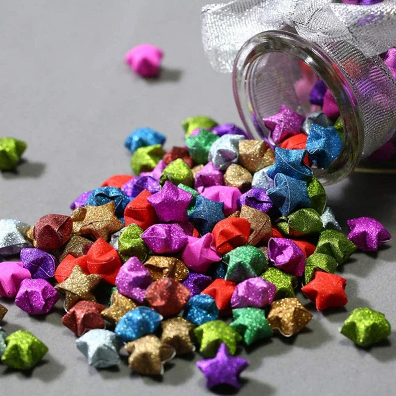 140 Sheets Glitter Paper Origami Stars Paper Strips Lucky Star Decoration Folding Paper Origami for Hand Arts Make Home Decor