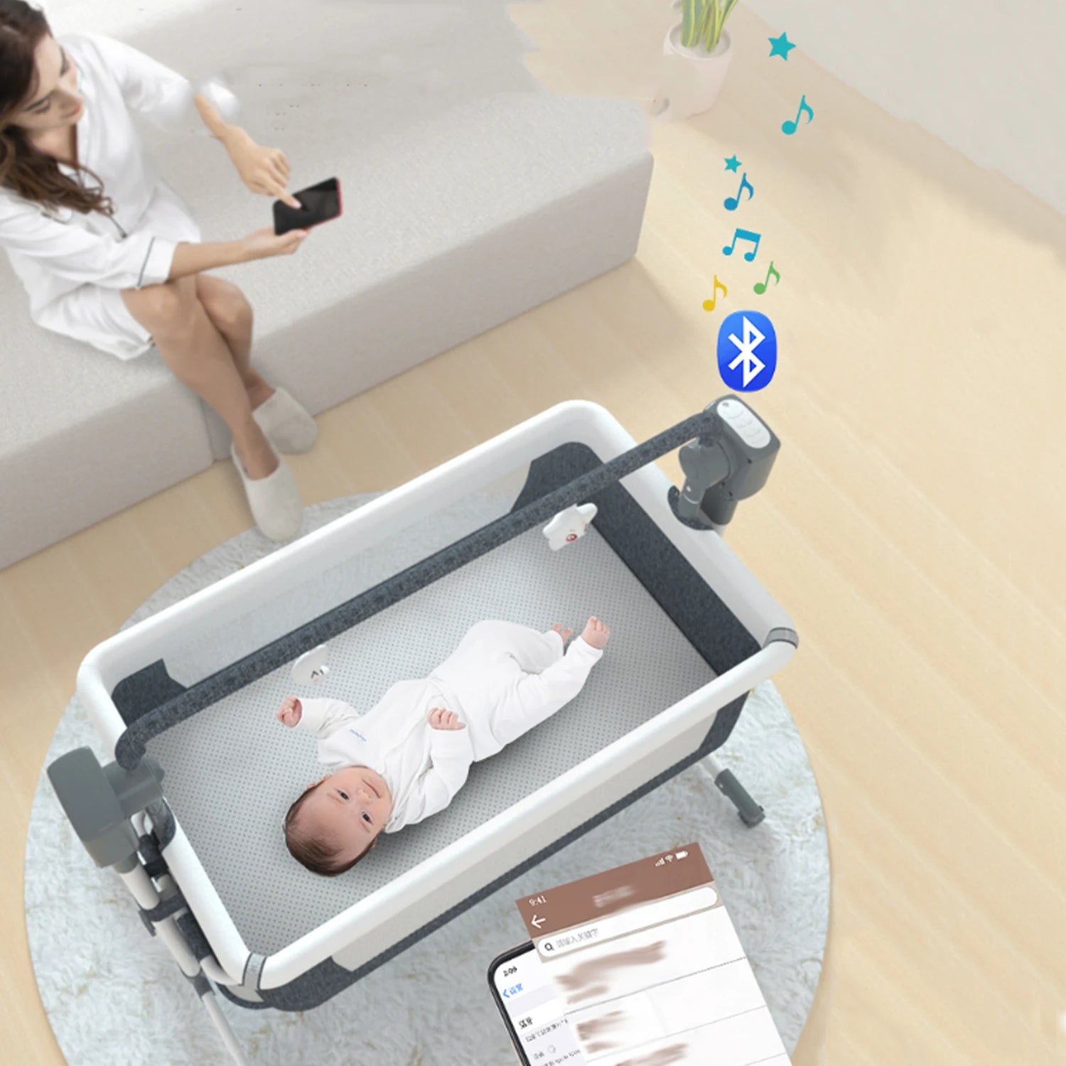 Baby Bassinet,Automatic Electric Rocking with Remote,Newborn Bedside Bassinet, Foldable Travel Co-Sleeper for Infant SteAnny