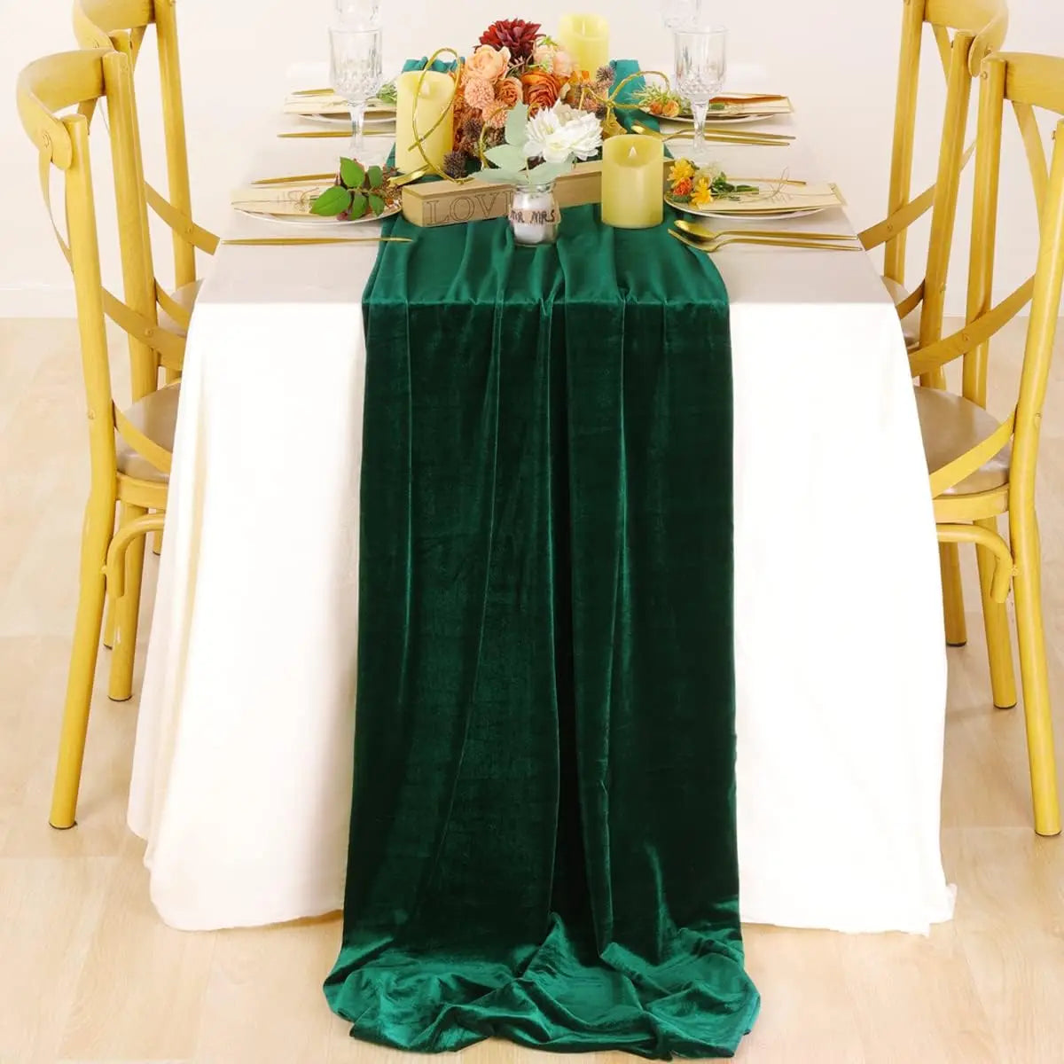 8Pcs-29x120 Inches Emerald Green Velvet Table Runner ,Soft Luxurious Fall Table Runners 10ft Long,for Wedding Bridal Shower Than