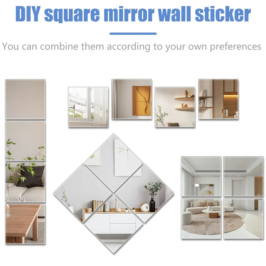 3D Mirror Wall Sticker DIY Square Acrylic Decal 2mm Full Body Wall Mirror Stickers for Bedroom Living Room Home Decor 2/4pcs