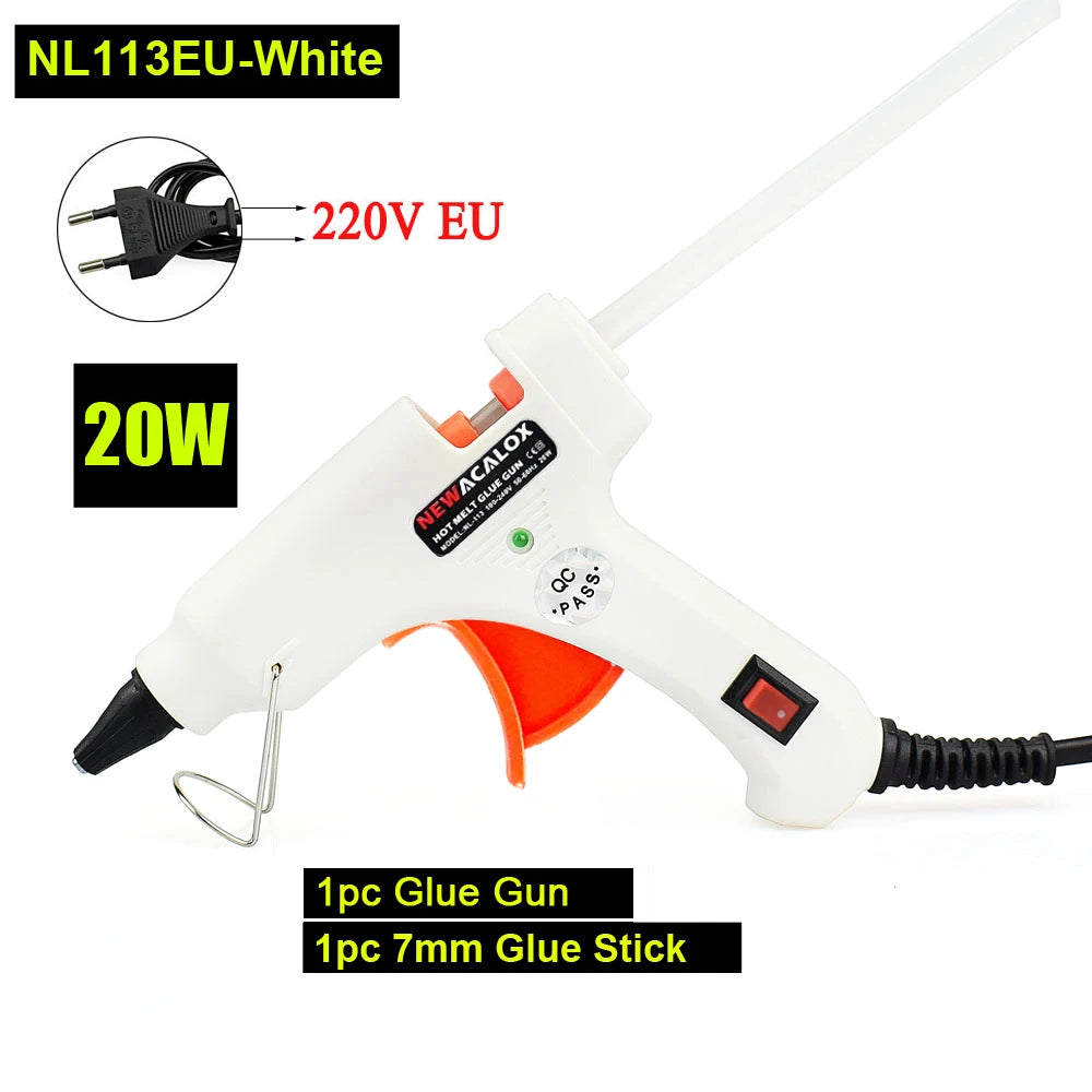 NEWACALOX 20W 220V Hot Melt Glue Gun with 20Pcs 7mm Glue Sticks Industrial Mini Guns Thermo Gluegun Heat Temperature Tool