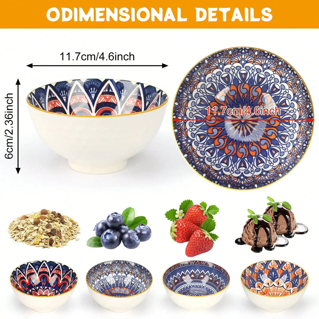 6Pcs 10Oz Bohemian Ceramic Bowl Set Microwave Safe Cereal Soup Salad Gift Bowls