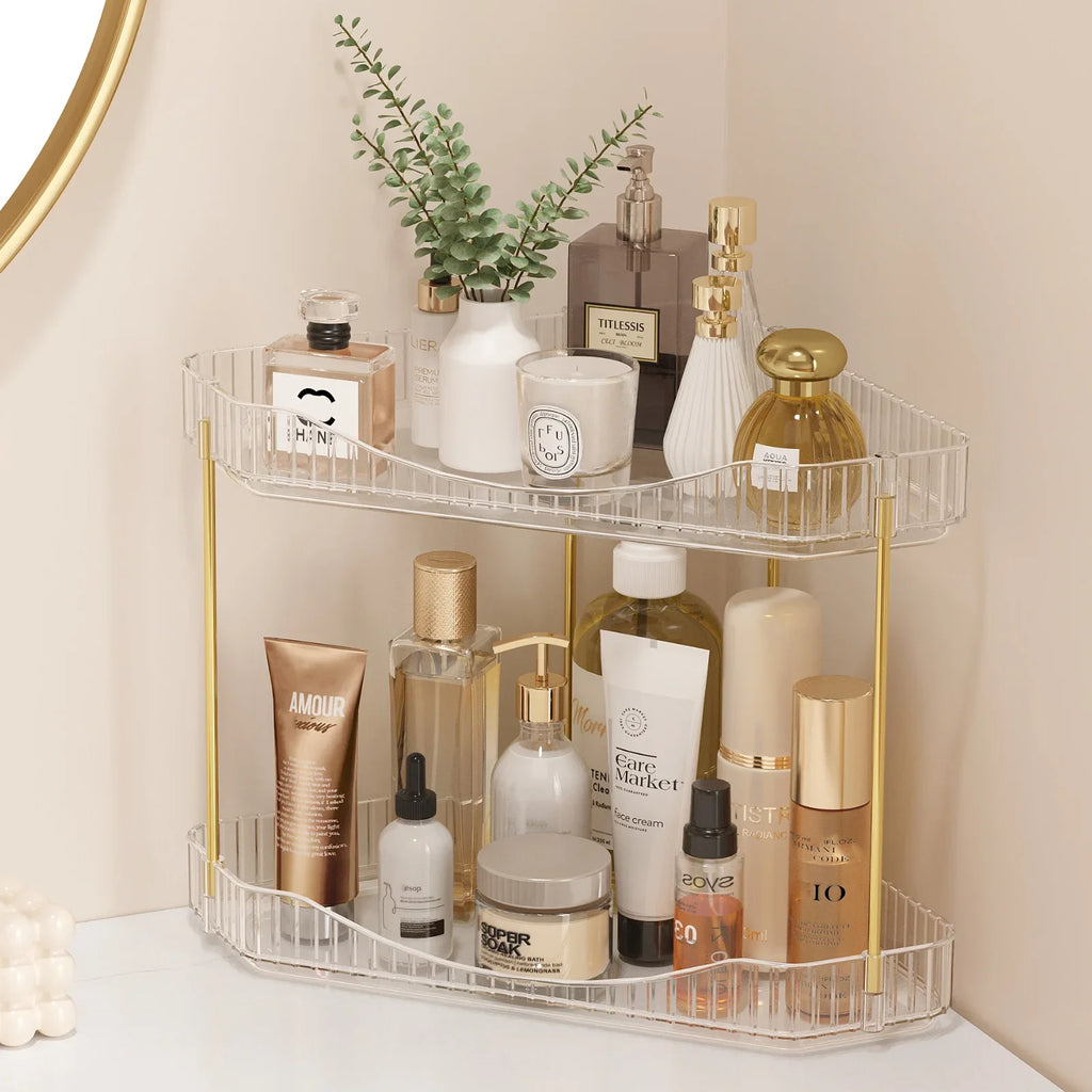 Corner Bathroom Counter Organizer, Plastic Makeup Skincare Organizers Storage Countertop, Sink Vanity Trays Perfume